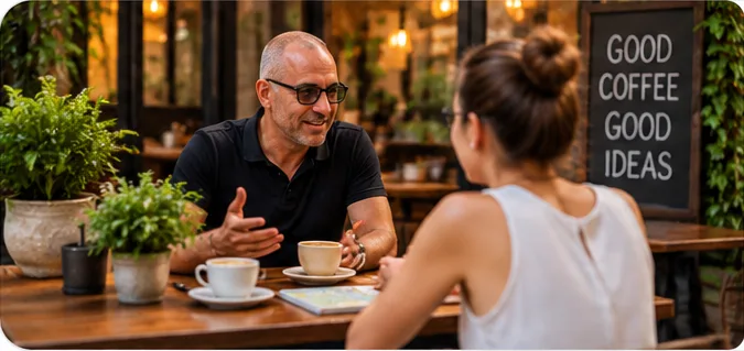 In-person conversation over coffee